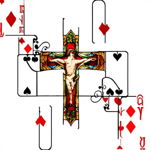 top left back of stained glass of all the style of cards fainted on the glass while the attention is stolen by the cross tattoo design idea