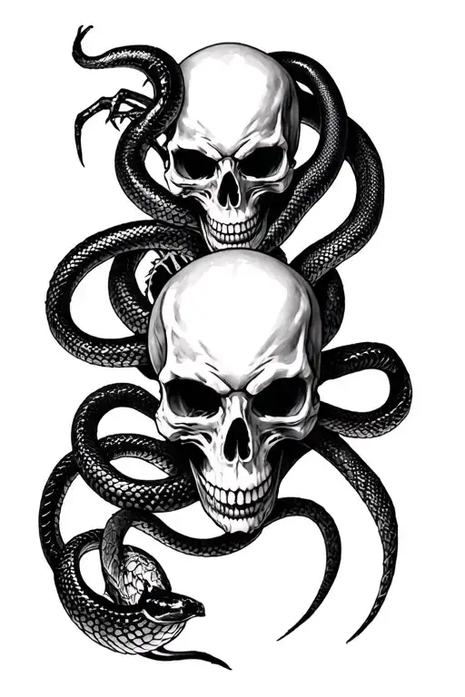 spider,snake wrapping around skull,horror,grief, full arm sleeve  tattoo design idea