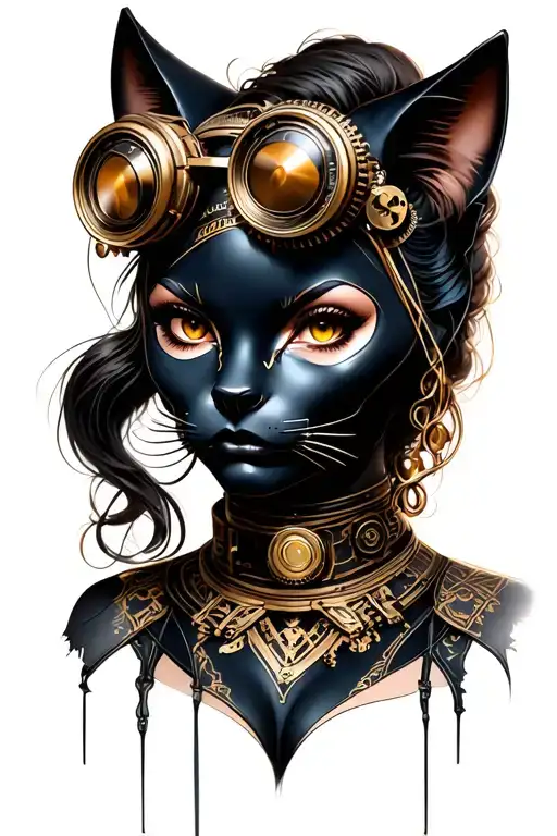 steampunk catwoman tattoo design idea