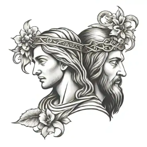 half mary’s face and half jesus’s face tattoo tattoo design idea