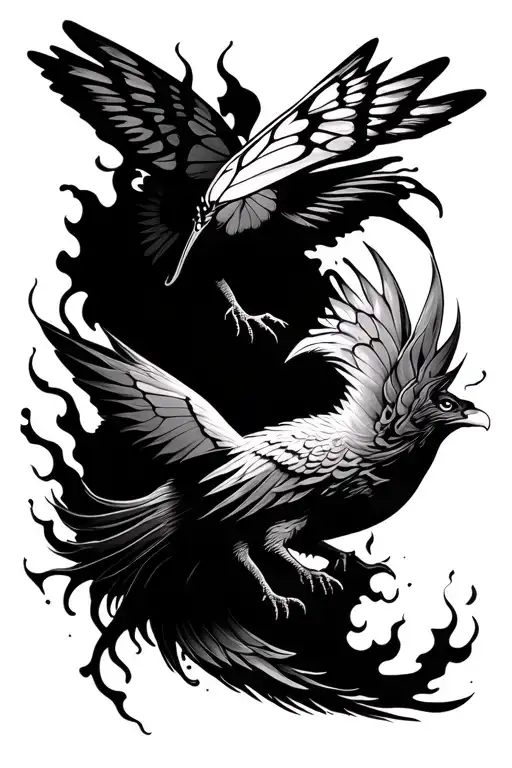 butterfly and phoenix rising from the ashes tattoo design idea