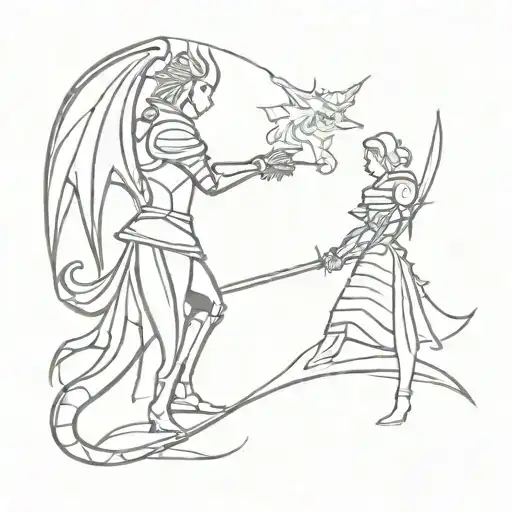 The princess and the knight walk away from the slain dragon tattoo design idea