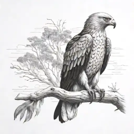 wedge-tailed eagle gumtrees in background  tattoo design idea