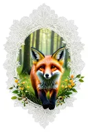 floral lace background with fox running through forest tattoo design idea