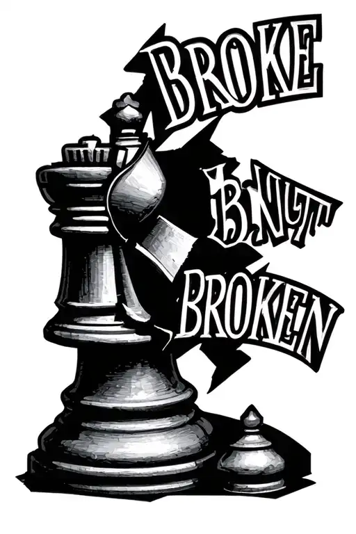 "Broke but not Broken" broken knight chess piece tattoo design idea