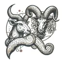 Aries and capricorn combined constellation  tattoo design idea