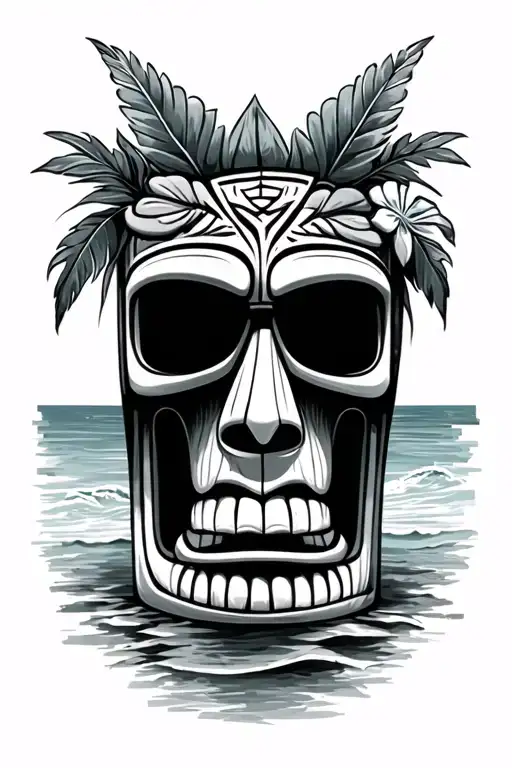 beach tiki theme arm sleeve tattoo design idea