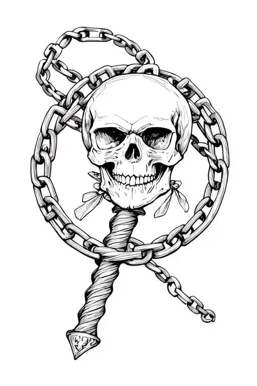flail with skull and chain link tattoo design idea