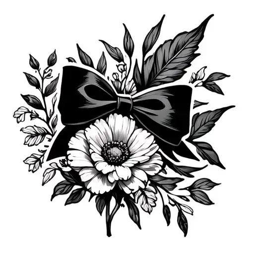 fine line febuary june and july birth flowers surrounded by july and june birth flowers with a bow  tattoo design idea