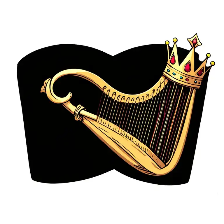 harp with crown on top tattoo design idea