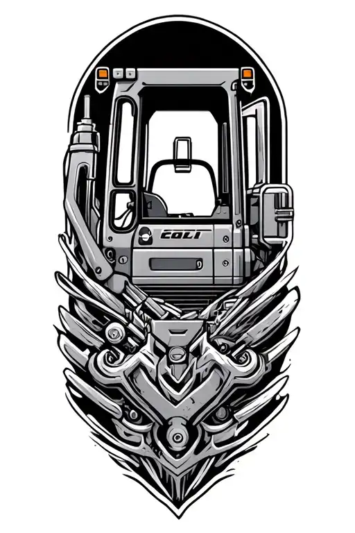 heavy equipment hidden within its intricate patterns tattoo design idea