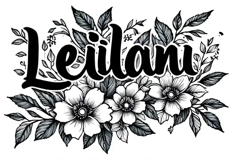 Leilani written cursive with flowers tattoo design idea