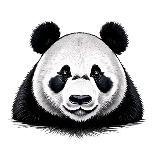 Small black and grey tattoo design of a panda’s face in front view, blending realism and minimalism. The panda has a cal tattoo design idea