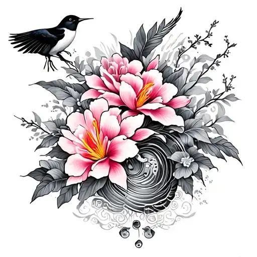 LOOKING FOR A COLORFUL JAPANESE BACK TATOO INCORPORATING GEISHA, TEMPLES, WATER,PEONIES AND BIRDS OF PARADISE FLOWERS.CO tattoo design idea