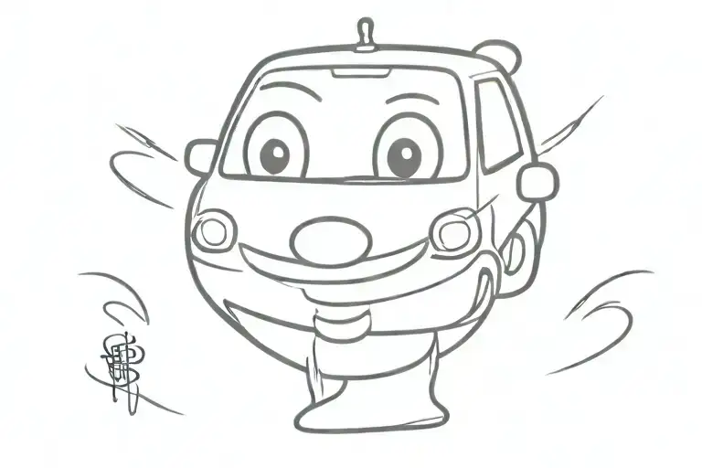 cartoon ford fiesta mk 5 with eyes tattoo design idea