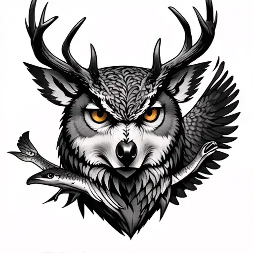 raven, owl, wolf, deer, sturgeon, hawk, goose tattoo design idea