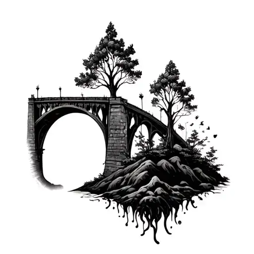 Burning bridge new growth and greenery coming up from the earth  tattoo design idea