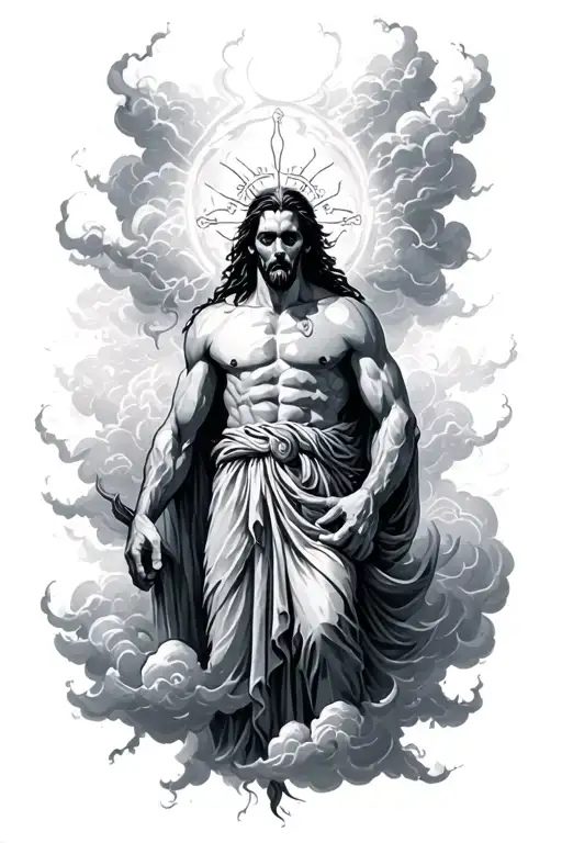 fear god surrounded with clouds surrounding tattoo design idea