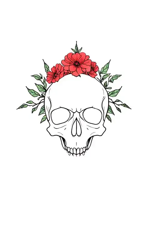 flowers pomegranate skull crown floral tattoo design idea