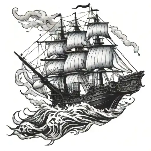 Clipper Ship Kraken tattoo design idea