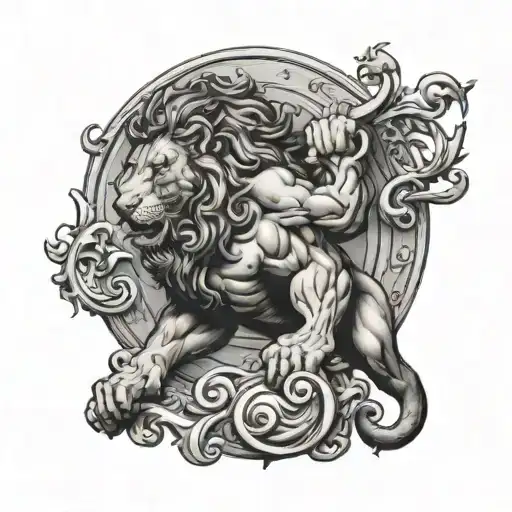 Hercules fighting lion tattoo design idea
