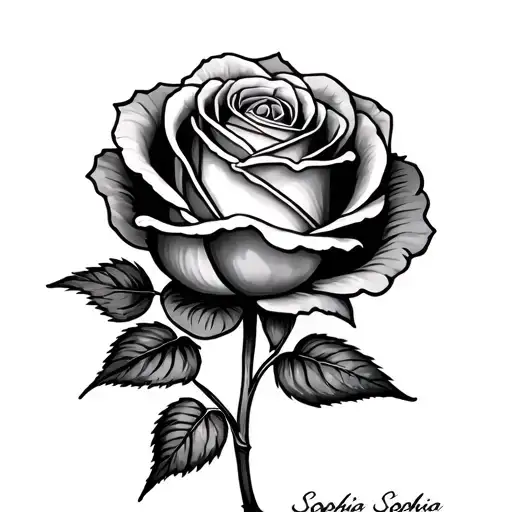 rose growing with Sophia  name  tattoo design idea