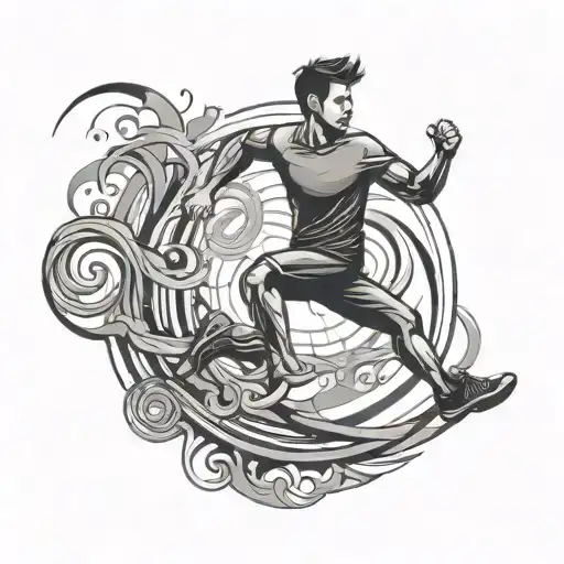 silhouette of a running man in a time loop tattoo design idea