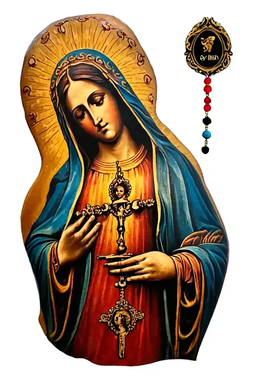 Virgin of Guadalupe with rosary tattoo design idea