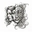 borderline personality disorder using heart and two faces  tattoo design idea
