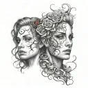 borderline personality disorder using heart and two faces  tattoo design idea