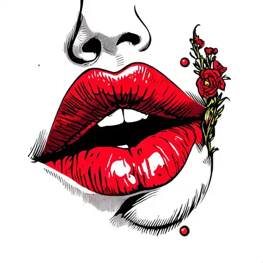 Red Lips Kissing tattoo design idea