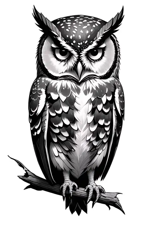 athena owl perched tattoo design idea