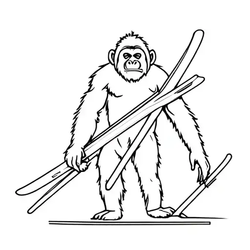 orangutan holding skis tattoo design idea