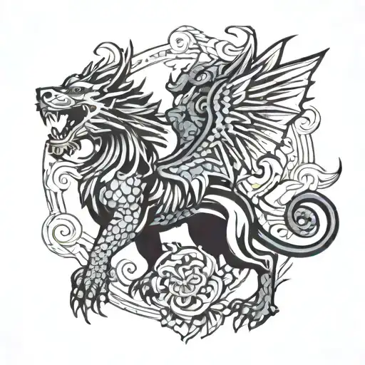 Welsh dragon fighting a lion tattoo design idea