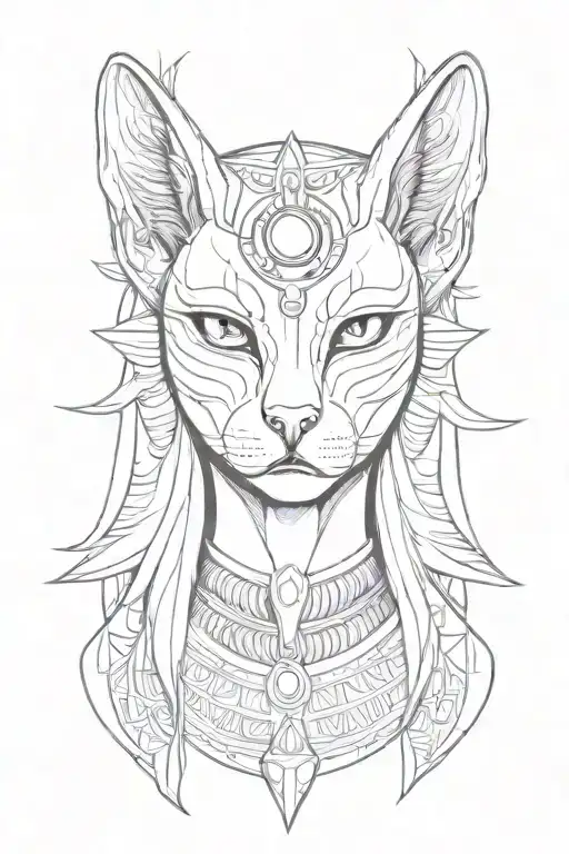 Egyptian goddess bastet with evil face realism 1080 p tattoo design idea