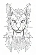 Egyptian goddess bastet with evil face realism 1080 p tattoo design idea