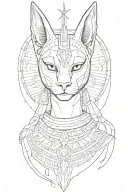 Egyptian goddess bastet with evil face realism 1080 p tattoo design idea