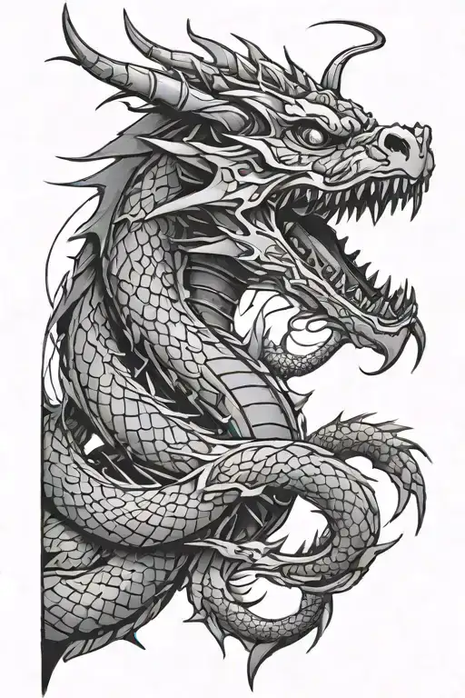 dragon inspired cyberpunk tattoo design idea