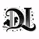 letters d, t, l with stars and clouds tattoo design idea