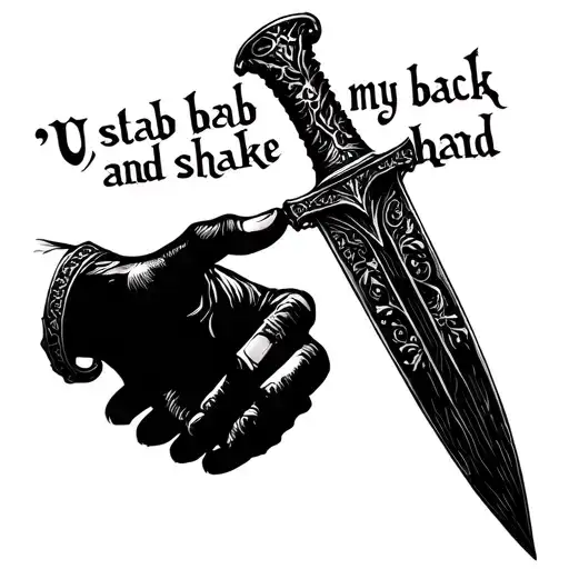 "U stab my back and shake hand" gothic knife, betrayal  tattoo design idea