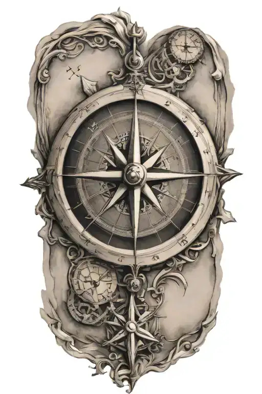 nautical compass surrounded by an air plain   tattoo design idea