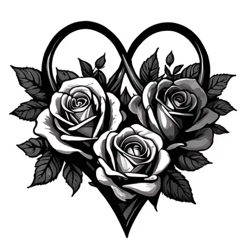 Hearts Roses Infinity sign tattoo design idea