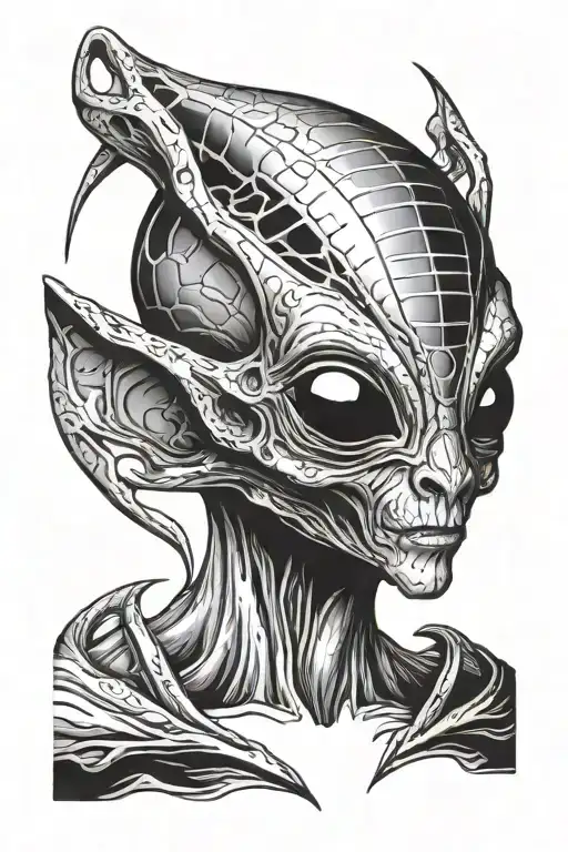 grey alien face tattoo design idea