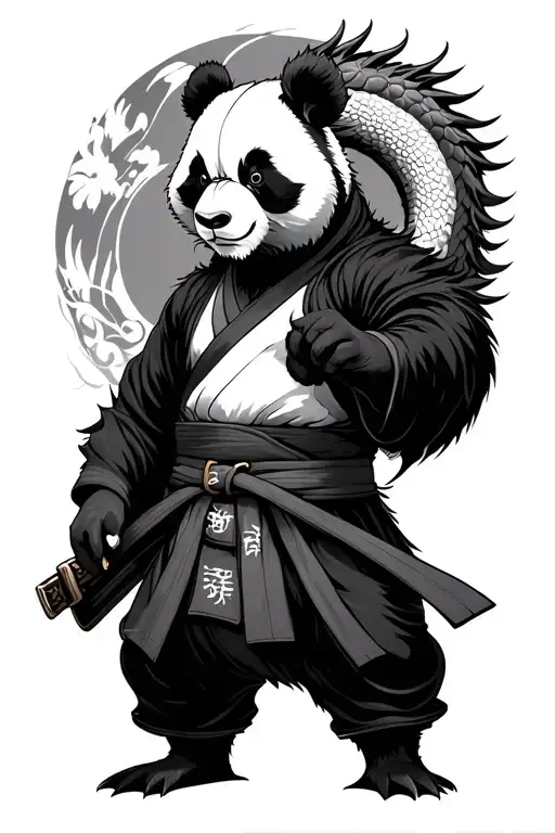 panda samourai kimono black belt japanese dragon sleeve tattoo design idea