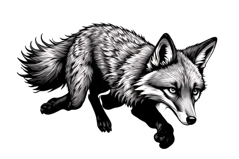 Running fox full body tattoo design idea