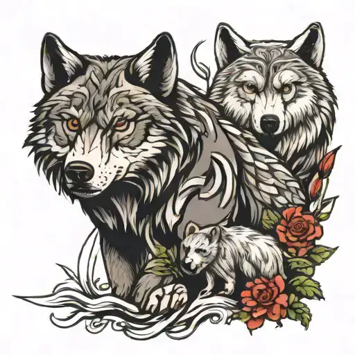 wolf and bear tattoo design idea