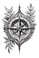 intricate compass, nature, geometry tattoo design idea
