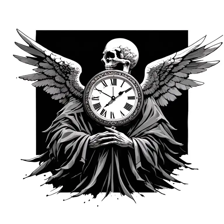 Clock With angel of death I will fear tattoo design idea