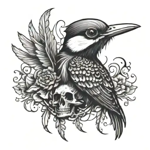 woodpecker, skull tattoo design idea