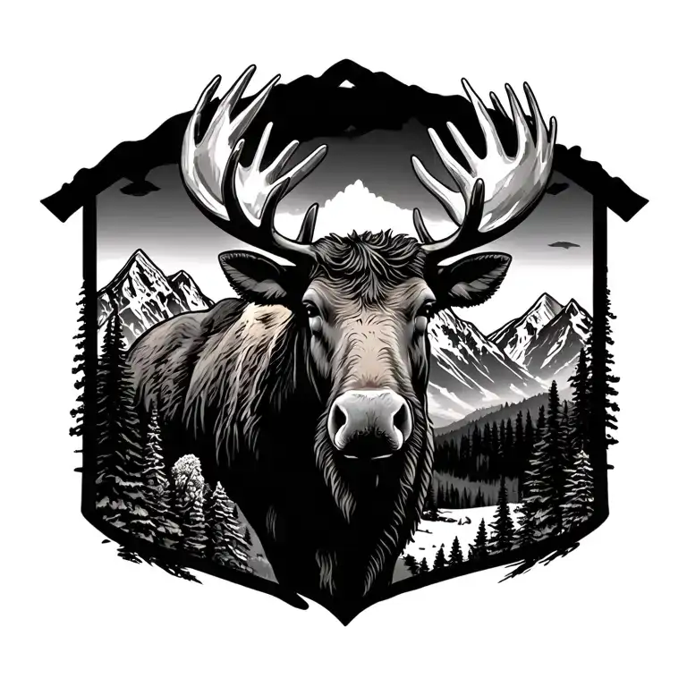 moose in Teton mountain range forming the shape tattoo design idea